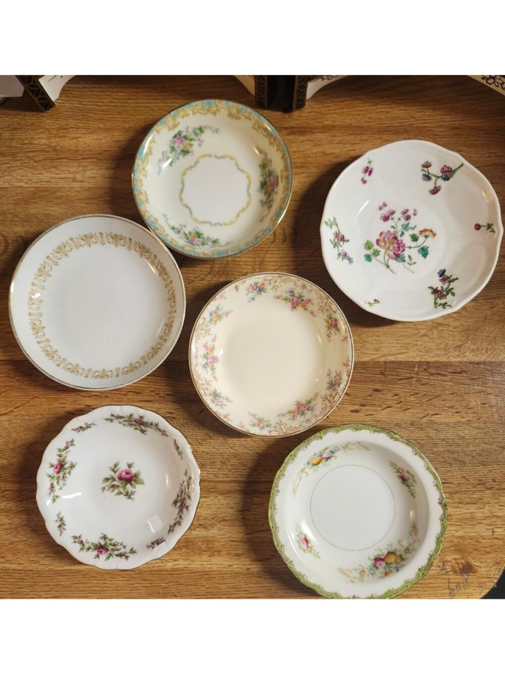 6- Mismatched Floral Fine China ~5.5" Berry Dessert Bowls Porcelain Eclectic